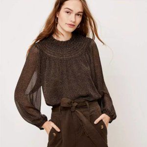 LOFT Shirred Neck Yoke Blouse